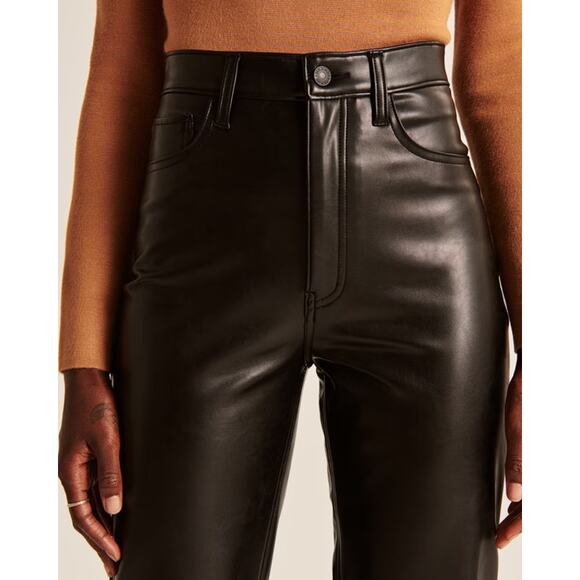 Abercrombie Vegan Leather High-Rise Ankle Straight Pants Black 31 Edgy Holiday - Picture 3 of 10